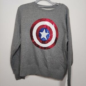 Disney Parks Captain America Sequin Shield Crewneck Sweatshirt Gray XL